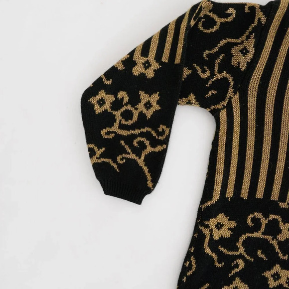 Vintage 90s Alfred Dunner Black w Metallic Gold  Floral Mockneck Sweater L - Picture 10 of 11